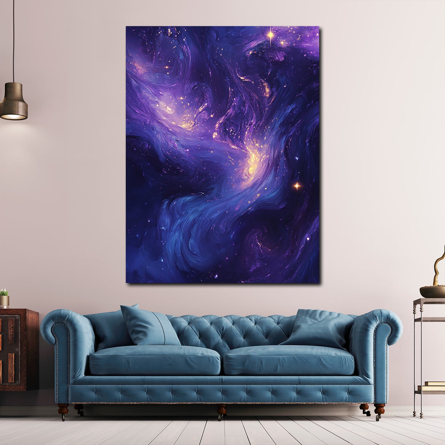 Abstrakt Galaxie Lila Blau Sterne Leinwandbild Wandbild Kunstdruck XL Wanddeko