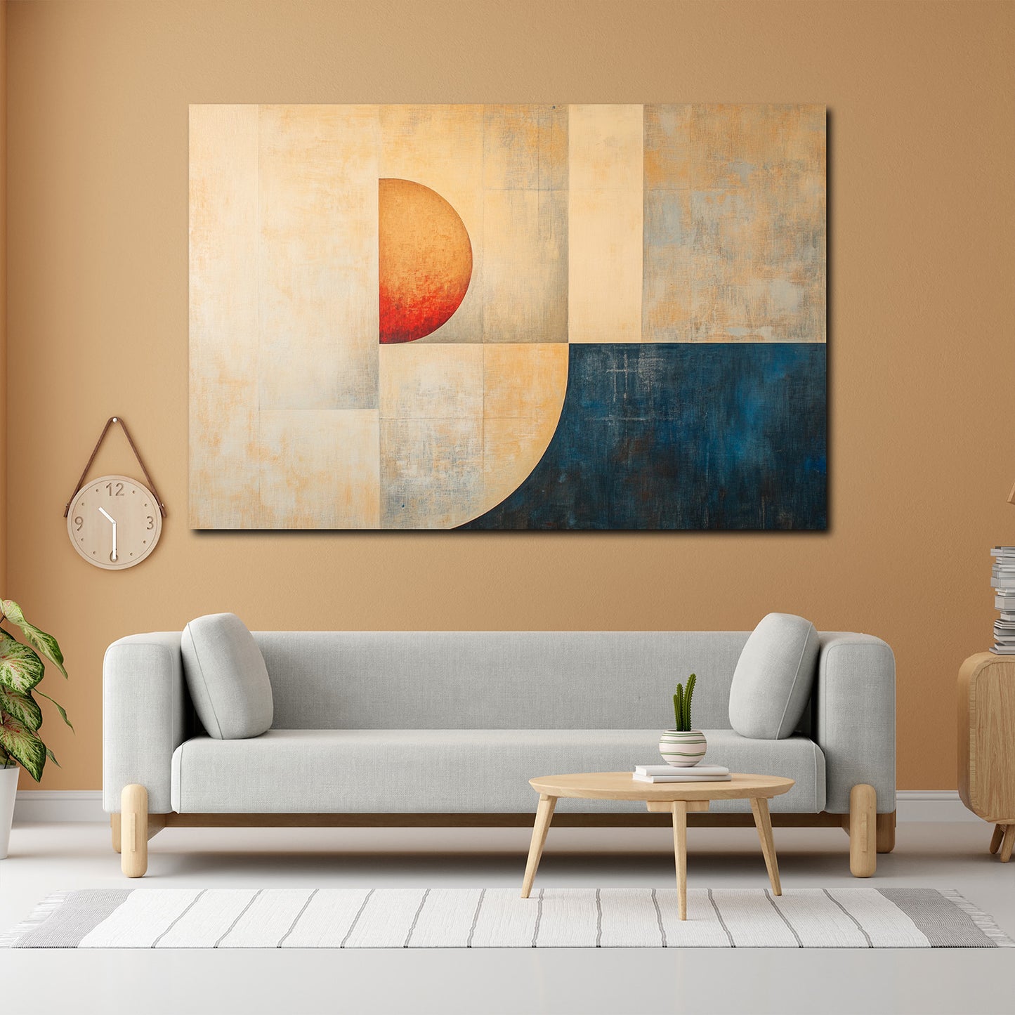 Abstrakt Geometrie Beige Blau Wandbild Leinwandbild Kunstdruck XL Wanddeko