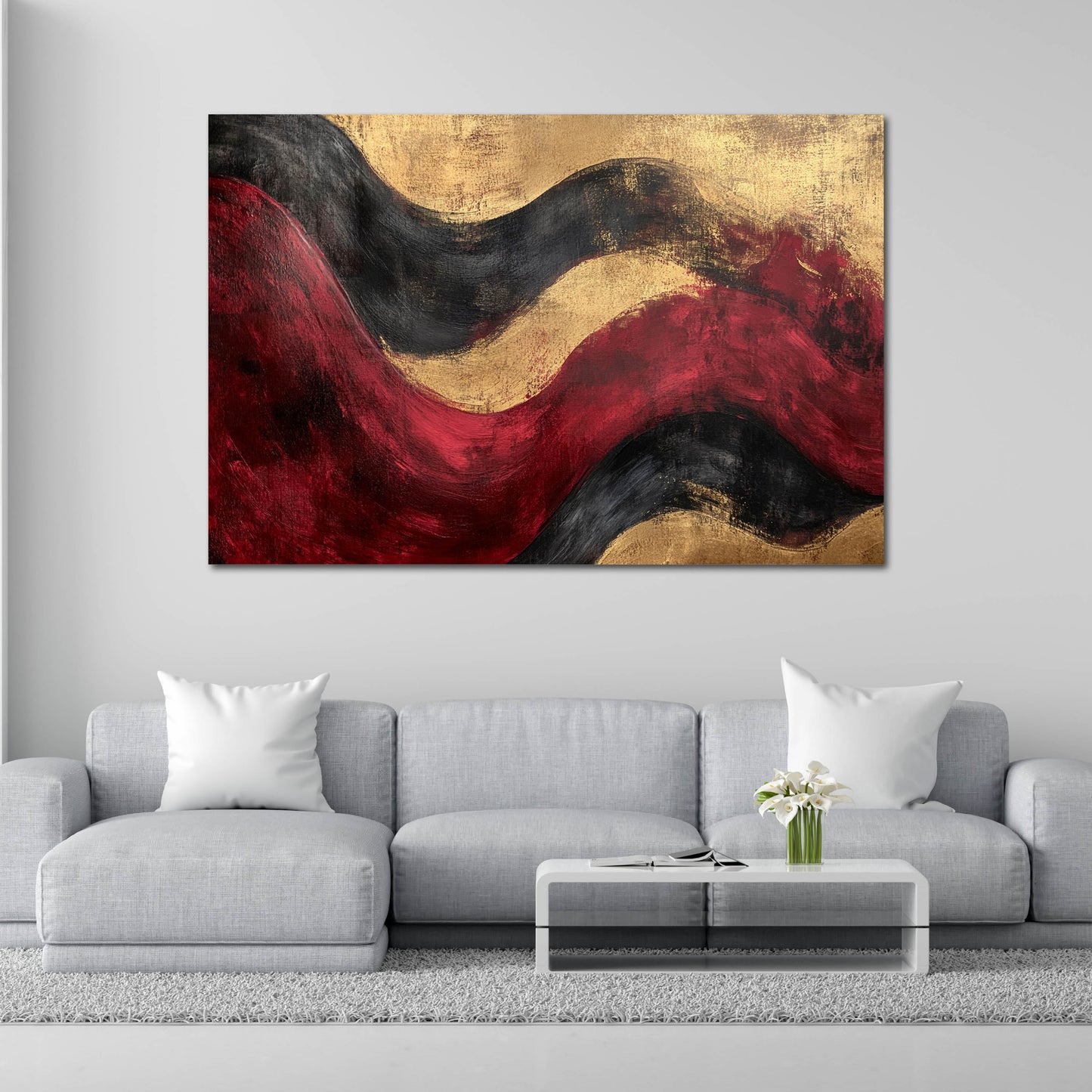 Abstrakt Gold Rot Schwarz Wandbild Leinwandbild Kunstdruck XL Wanddeko