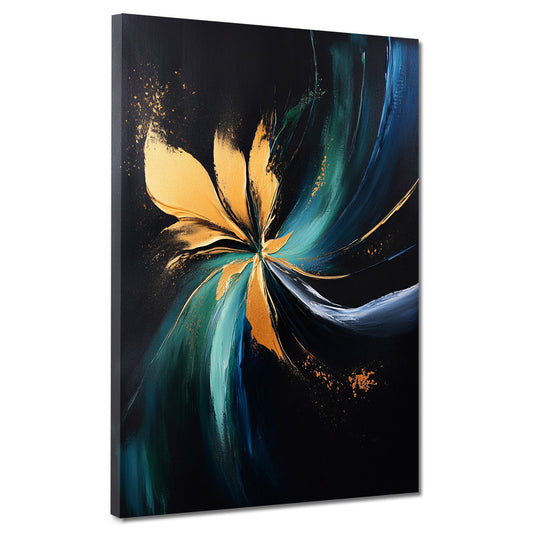 Abstrakt Goldform Türkis Strukturen Leinwandbild Wandbild Kunstdruck XL Wanddeko