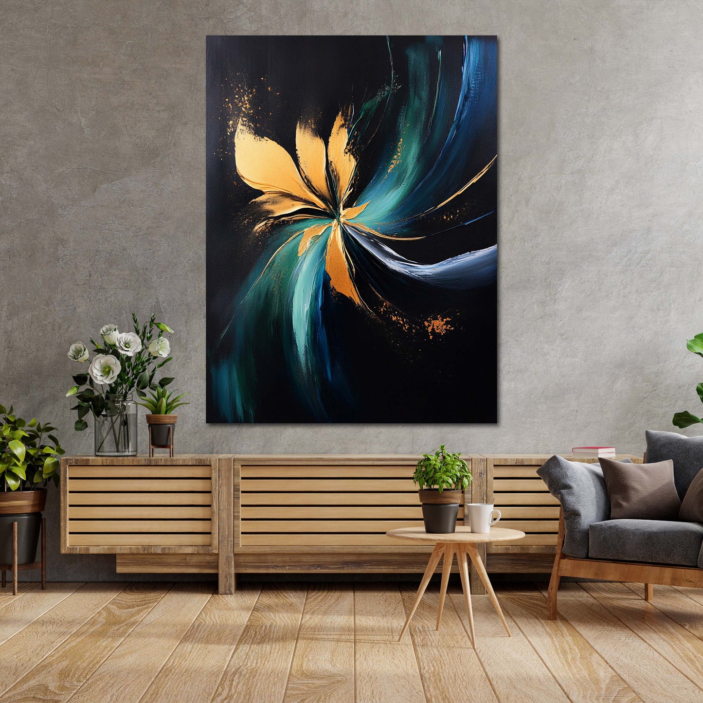 Abstrakt Goldform Türkis Strukturen Leinwandbild Wandbild Kunstdruck XL Wanddeko