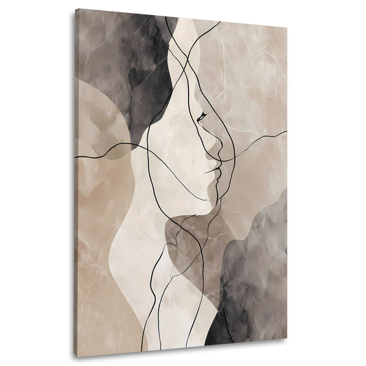 Abstrakt Liniengesicht Beige Wandbild Leinwandbild Kunstdruck XL Wanddeko