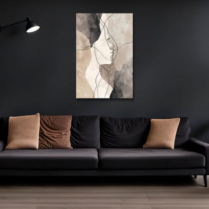 Abstrakt Liniengesicht Beige Wandbild Leinwandbild Kunstdruck XL Wanddeko