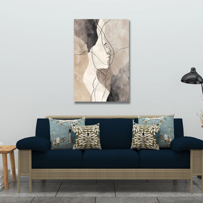 Abstrakt Liniengesicht Beige Wandbild Leinwandbild Kunstdruck XL Wanddeko