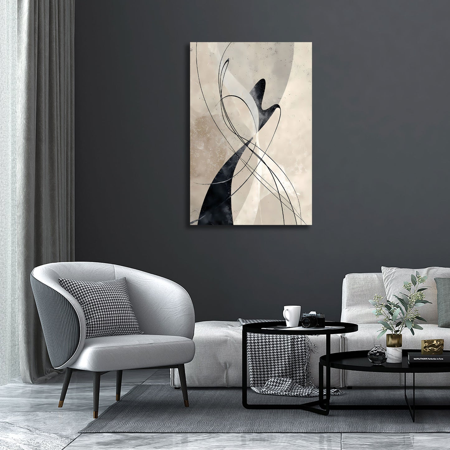 Abstrakt Linienkunst Beige Wandbild Leinwandbild Kunstdruck XL Wanddeko