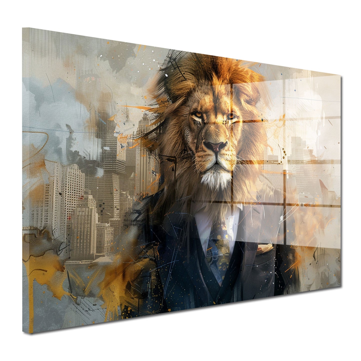 Abstrakt Löwe im Anzug Acrylglasbild Wandbild Bild Wanddeko Wohnzimmer XL