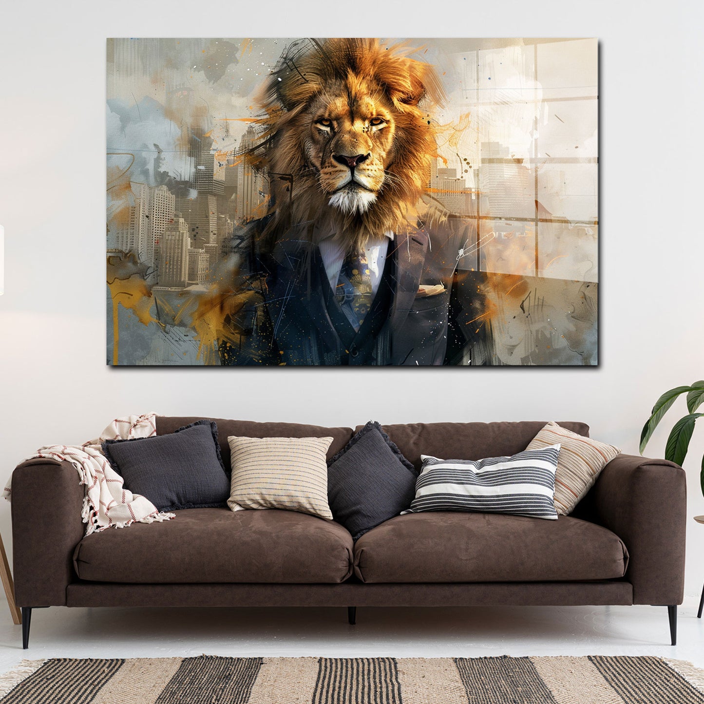 Abstrakt Löwe im Anzug Acrylglasbild Wandbild Bild Wanddeko Wohnzimmer XL