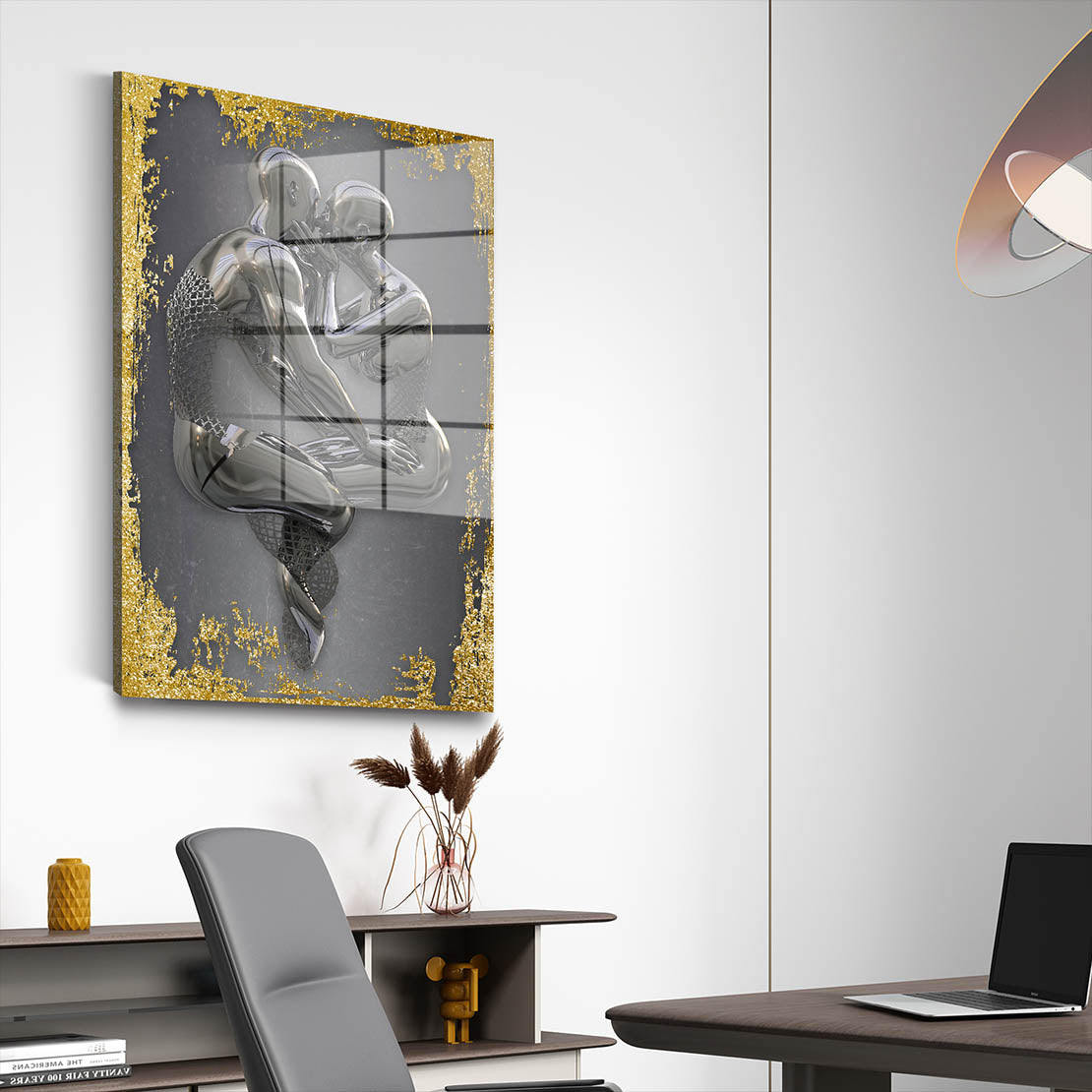 Abstrakt Metallfigur 2 Körper Acrylglasbild Wandbild Bild Wanddeko Wohnzimmer XL