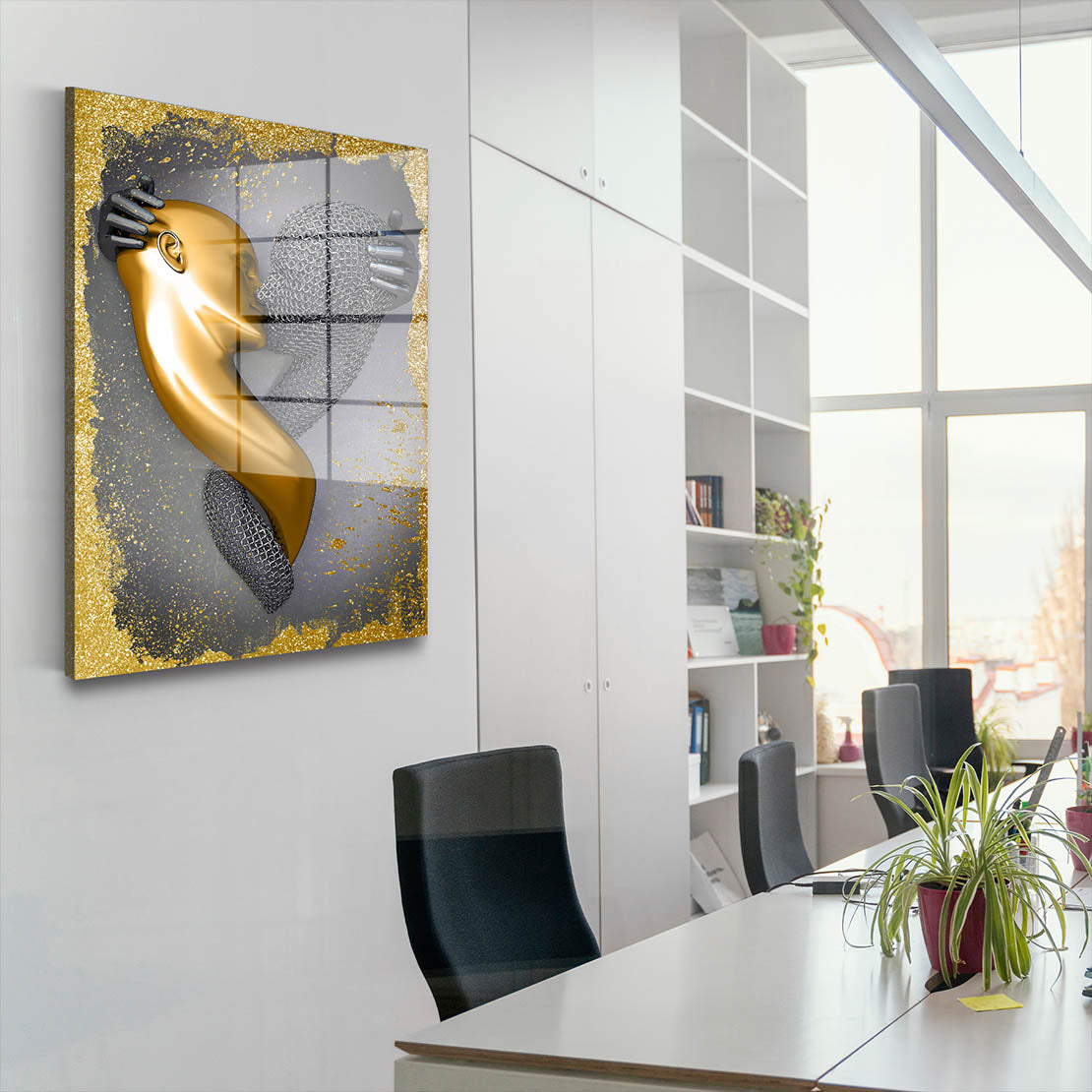 Abstrakt Metallfigur Kiss Metallic Acrylglasbild Wandbild Wanddeko Wohnzimmer XL