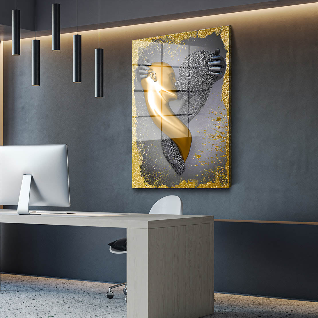 Abstrakt Metallfigur Kiss Metallic Acrylglasbild Wandbild Wanddeko Wohnzimmer XL