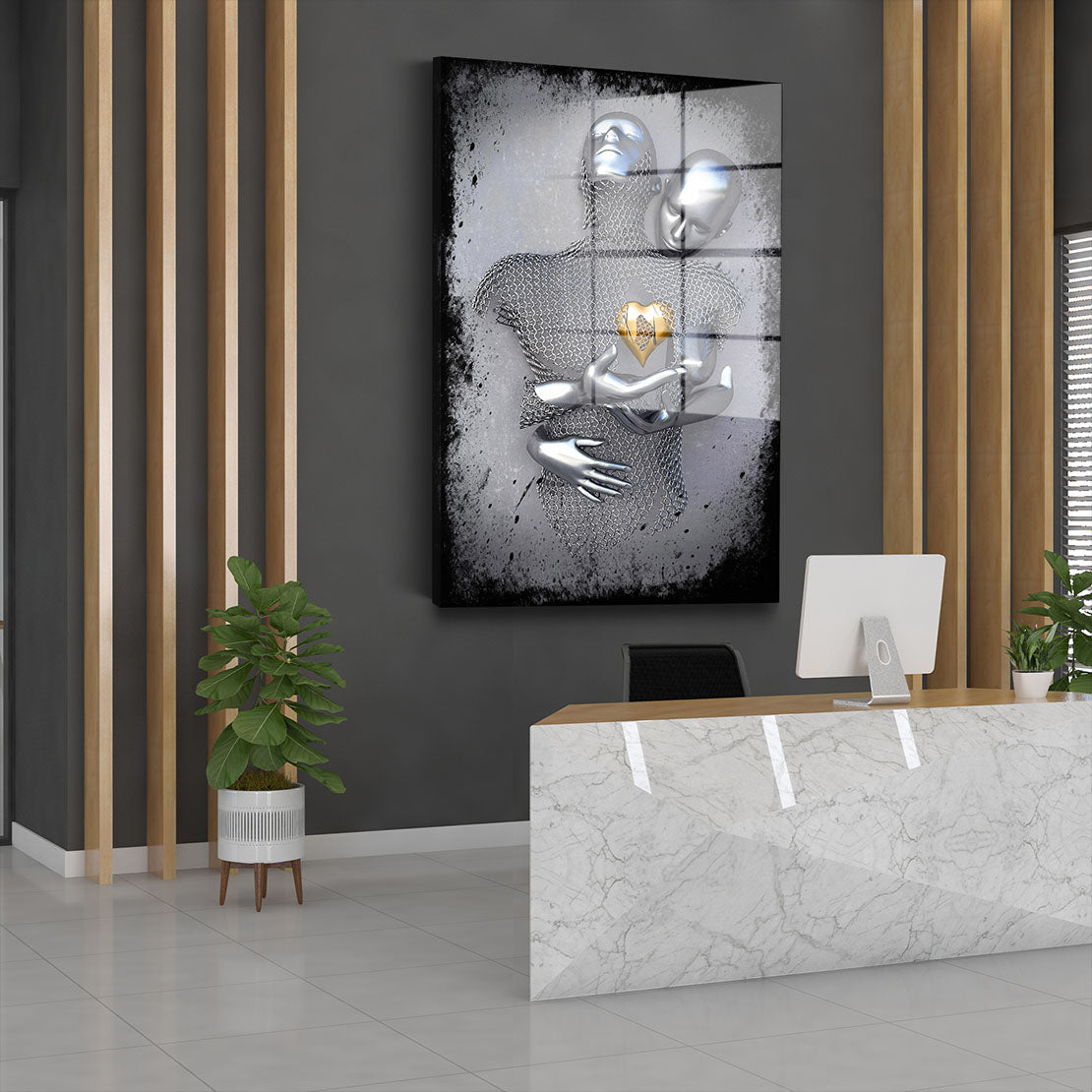 Abstrakt Metallfigur Two Lovers Acrylglasbild Wandbild Wanddeko Wohnzimmer XL