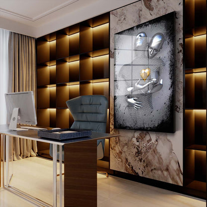 Abstrakt Metallfigur Two Lovers Acrylglasbild Wandbild Wanddeko Wohnzimmer XL