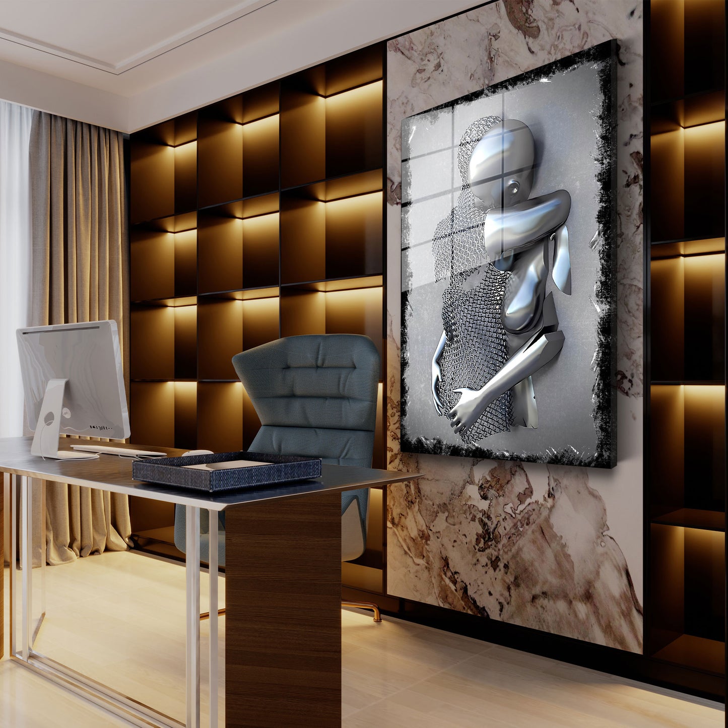 Abstrakt Metallfigur Two Lovers Metall Acrylglasbild Wandbild Bild Deko Wohnzimmer XL