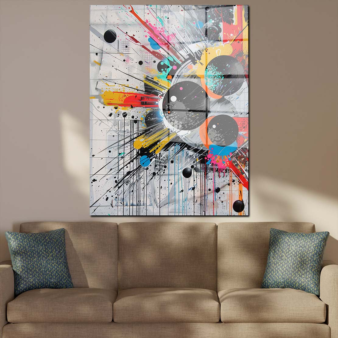 Abstrakt modern mit Farbexplosion Acrylglasbild Wandbild Wanddeko Wohnzimmer XL
