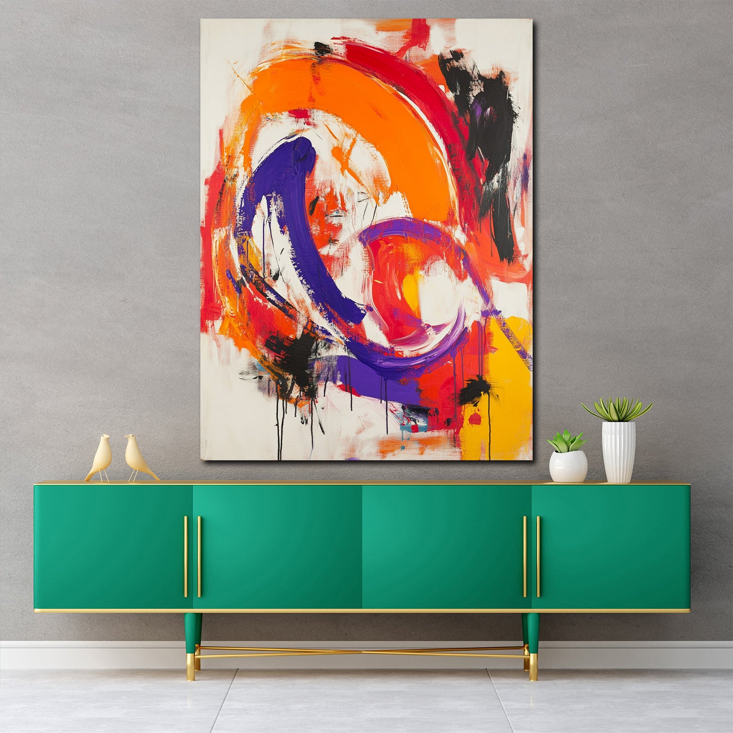 Abstrakt Orange Lila expressiv Leinwandbild Wandbild Kunstdruck XL Wanddeko