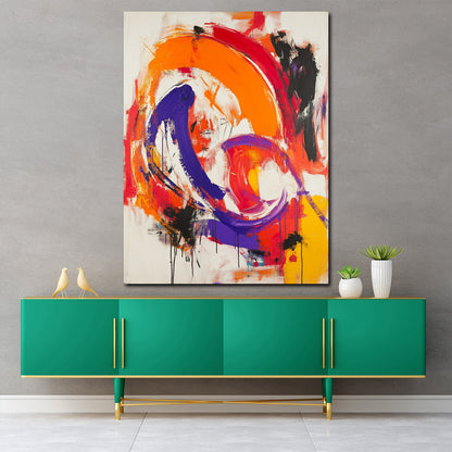 Abstrakt Orange Lila expressiv Leinwandbild Wandbild Kunstdruck XL Wanddeko