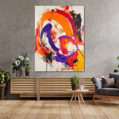 Abstrakt Orange Lila expressiv Leinwandbild Wandbild Kunstdruck XL Wanddeko