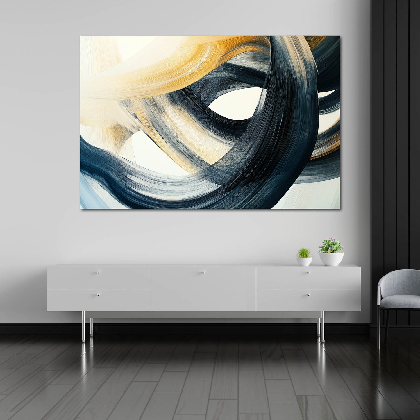 Abstrakt Pinselschwünge Beige Wandbild Leinwandbild Kunstdruck XL Wanddeko