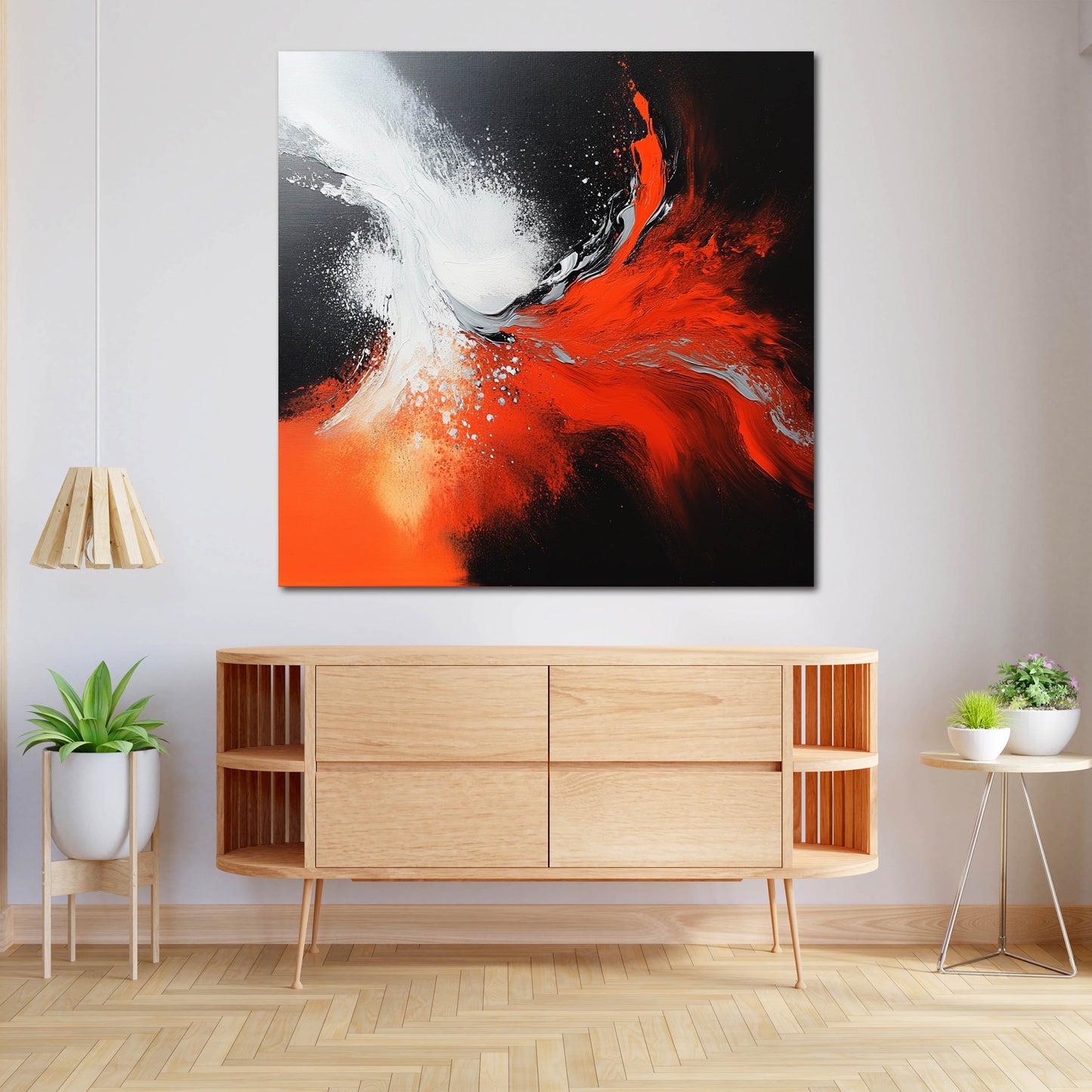 Abstrakt Rot Weiß Schwarz Leinwandbild Wandbild Kunstdruck XL Wanddeko