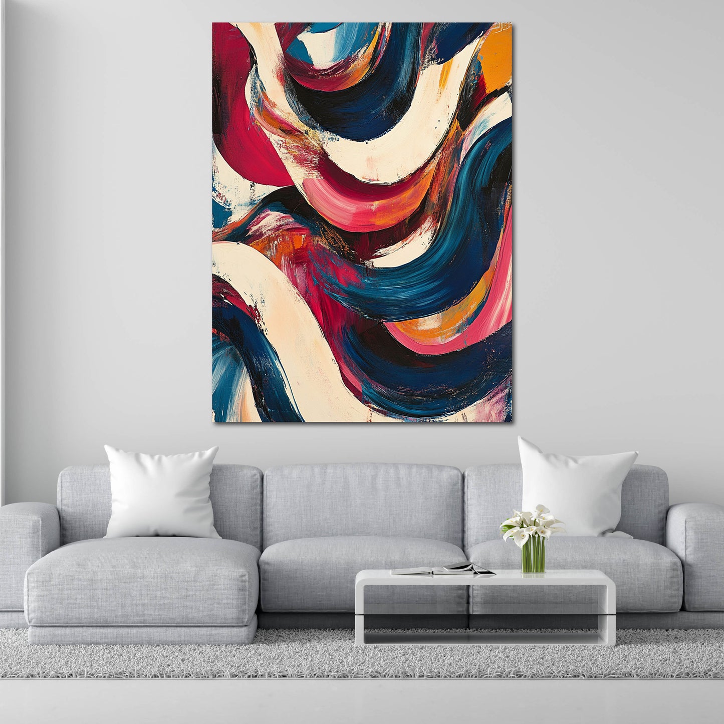 Abstrakt schwungvolle Linien Leinwandbild Wandbild Kunstdruck XL Wanddeko