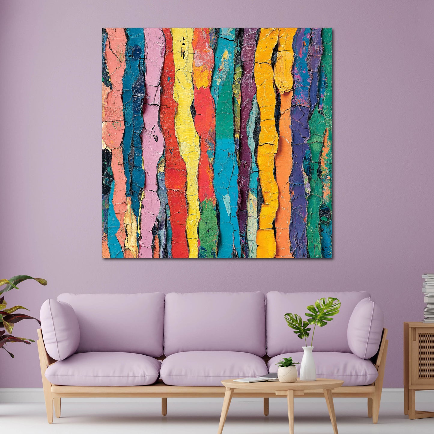 Abstrakt Streifen Strukturen bunt Leinwandbild Wandbild Kunstdruck XL Wanddeko