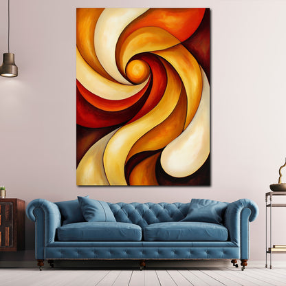 Abstrakt Wirbelform warme Farben Leinwandbild Wandbild Kunstdruck XL Wanddeko