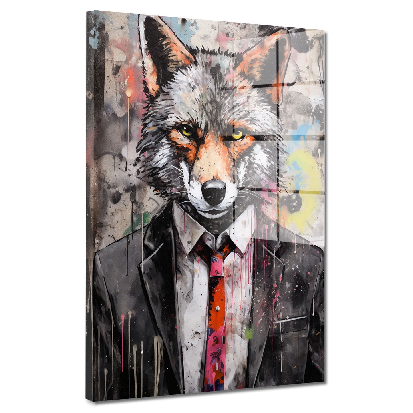 Abstrakt Wolf im Anzug Acrylglasbild Wandbild Bild Wanddeko Wohnzimmer XL