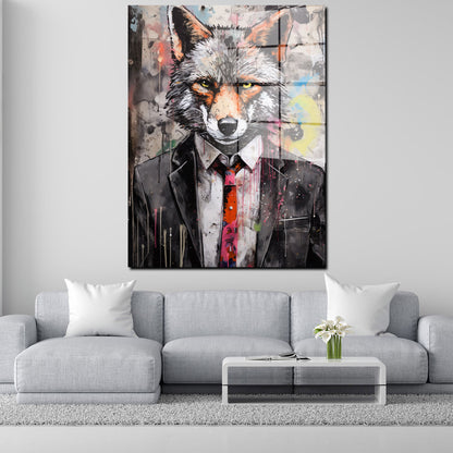 Abstrakt Wolf im Anzug Acrylglasbild Wandbild Bild Wanddeko Wohnzimmer XL
