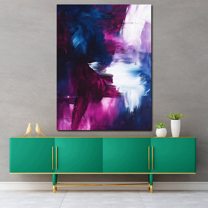 Abstrakte Kunst Blau Lila Pinsel Leinwandbild Wandbild Kunstdruck XL Wanddeko