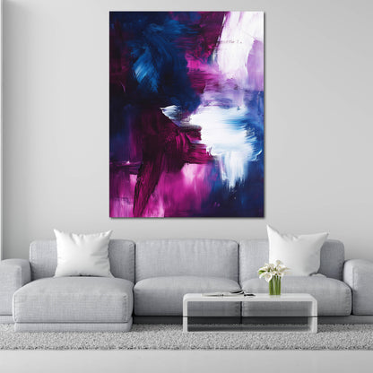 Abstrakte Kunst Blau Lila Pinsel Leinwandbild Wandbild Kunstdruck XL Wanddeko