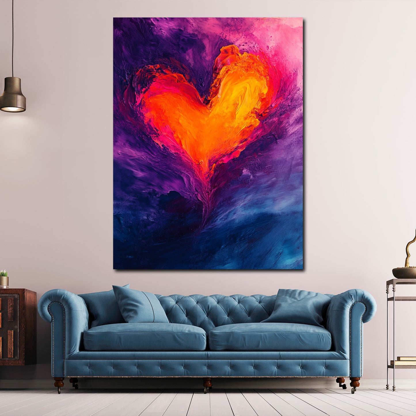 Abstrakt Herz Flammen Liebe Leinwandbild Wandbild Kunstdruck XL Wanddeko