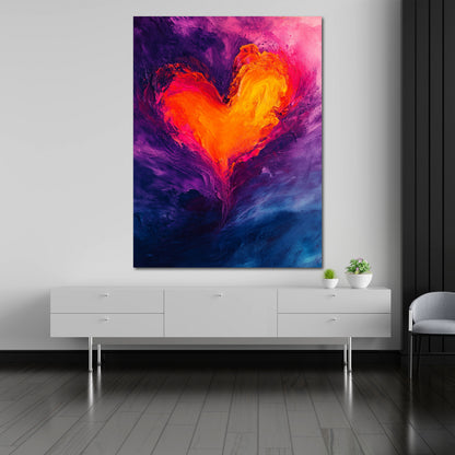 Abstrakt Herz Flammen Liebe Leinwandbild Wandbild Kunstdruck XL Wanddeko