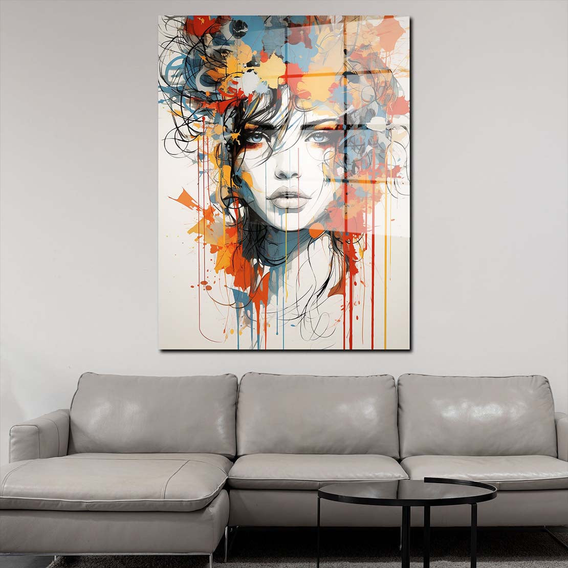 Abstrakte Kunst Splash Gesicht Acrylglasbild Wandbild Wanddeko Wohnzimmer XL