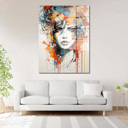 Abstrakte Kunst Splash Gesicht Acrylglasbild Wandbild Wanddeko Wohnzimmer XL