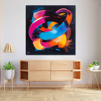 Abstrakt leuchtende Farbringe Leinwandbild Wandbild Kunstdruck XL Wanddeko