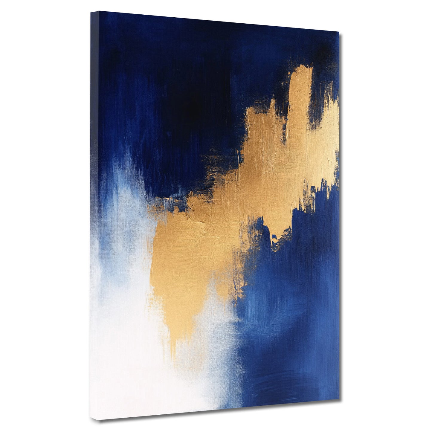 Abstrakt Gold Blau Weiß Kontrast Leinwandbild Wandbild Kunstdruck XL Wanddeko