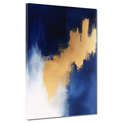 Abstrakt Gold Blau Weiß Kontrast Leinwandbild Wandbild Kunstdruck XL Wanddeko