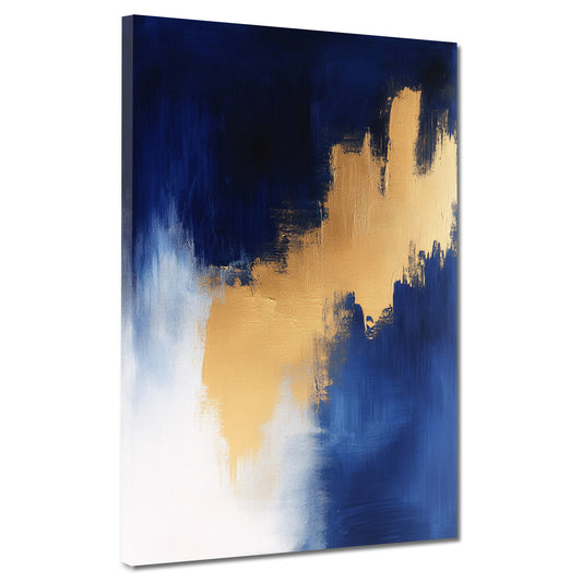 Abstrakt Gold Blau Weiß Kontrast Leinwandbild Wandbild Kunstdruck XL Wanddeko