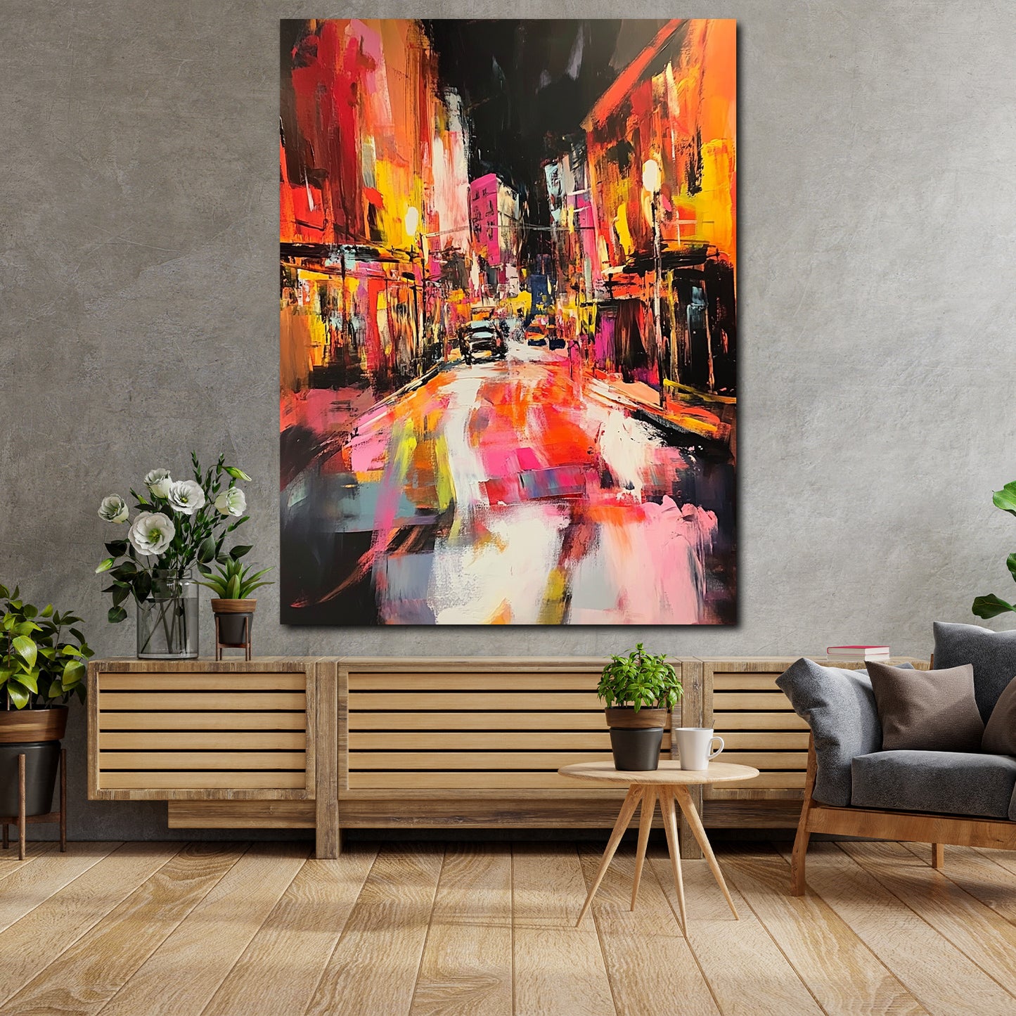 Abstrakt Stadt bei Nacht Leinwandbild Wandbild Kunstdruck XL Wanddeko