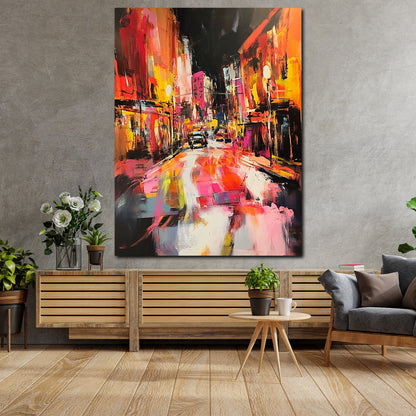 Abstrakt Stadt bei Nacht Leinwandbild Wandbild Kunstdruck XL Wanddeko