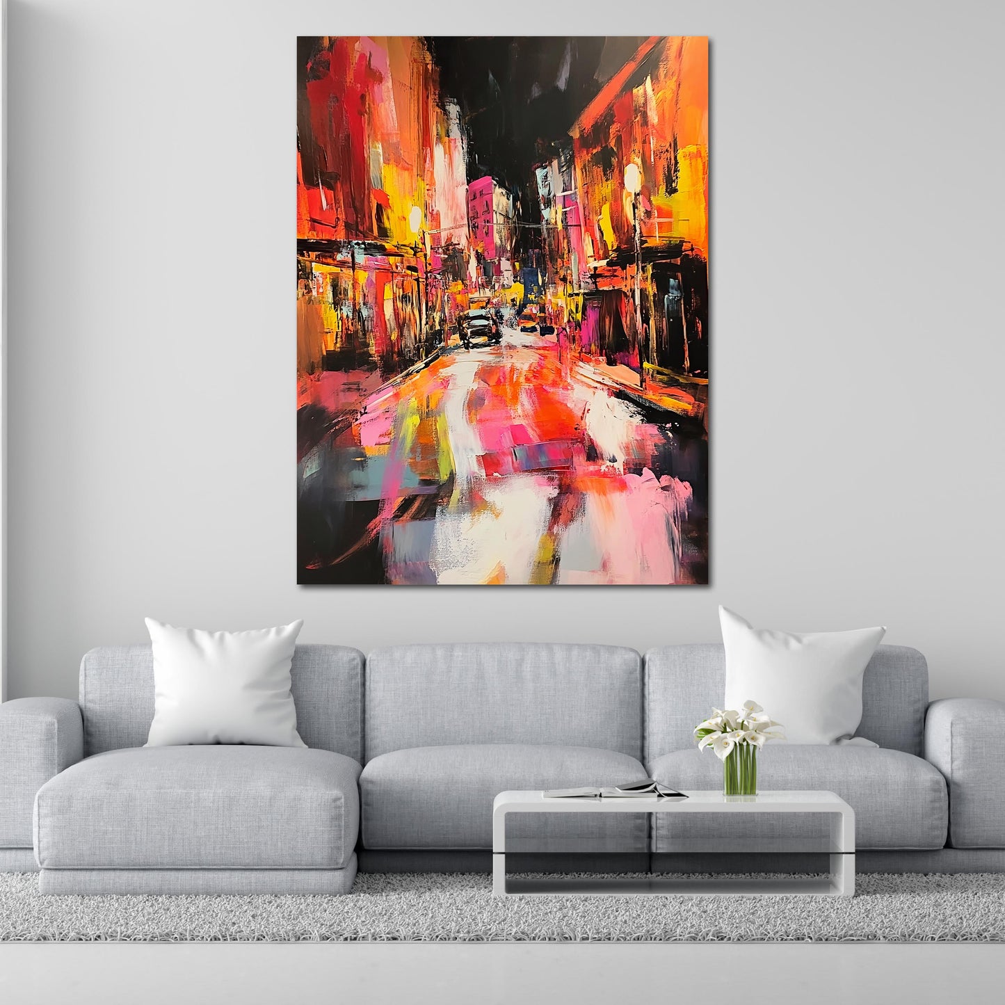 Abstrakt Stadt bei Nacht Leinwandbild Wandbild Kunstdruck XL Wanddeko