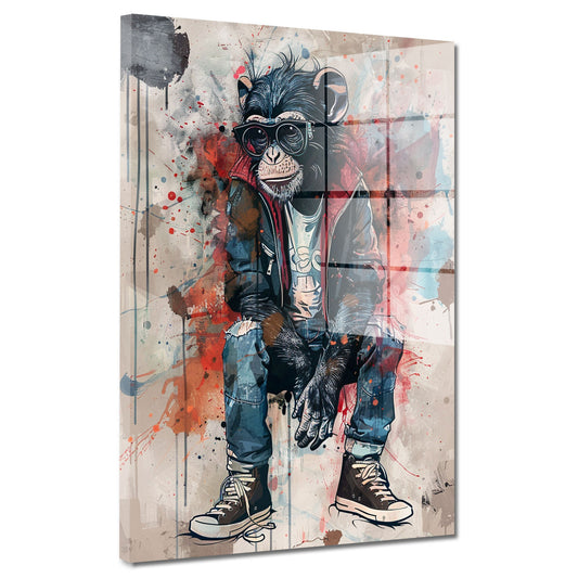 Affe mit Sonnenbrille Acrylglasbild Wandbild Bild Wanddeko Wohnzimmer XL
