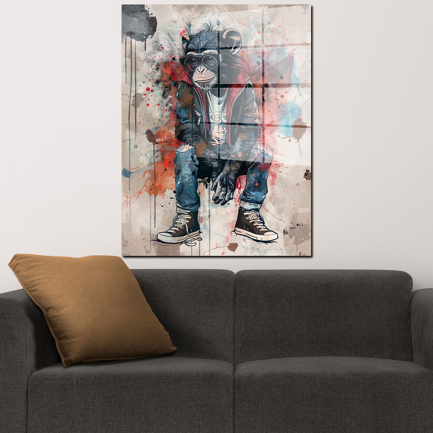 Affe mit Sonnenbrille Acrylglasbild Wandbild Bild Wanddeko Wohnzimmer XL