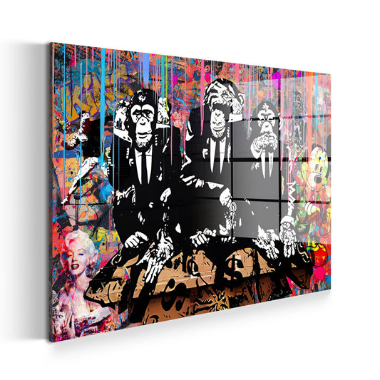 Affen im Anzug mit Graffiti Acrylglasbild Wandbild Bild Wanddeko Wohnzimmer XL