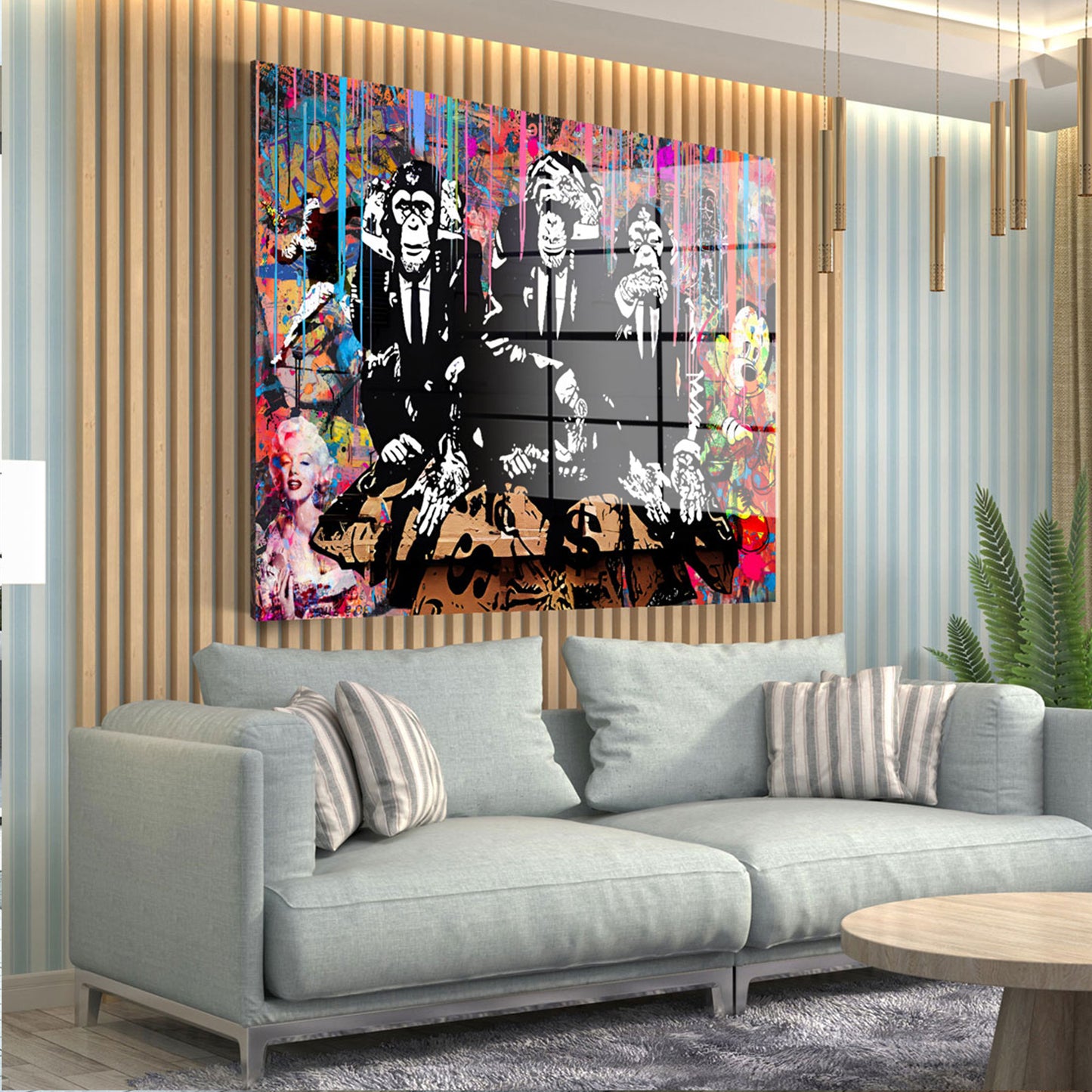 Affen im Anzug mit Graffiti Acrylglasbild Wandbild Bild Wanddeko Wohnzimmer XL