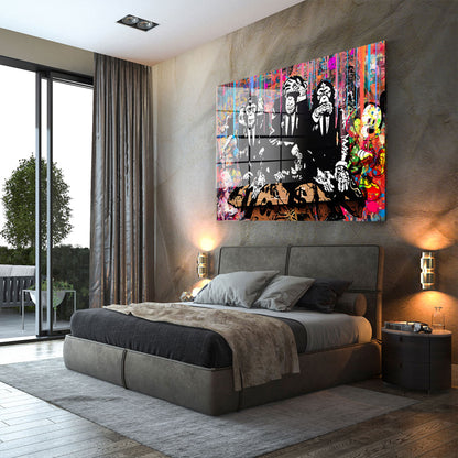 Affen im Anzug mit Graffiti Acrylglasbild Wandbild Bild Wanddeko Wohnzimmer XL