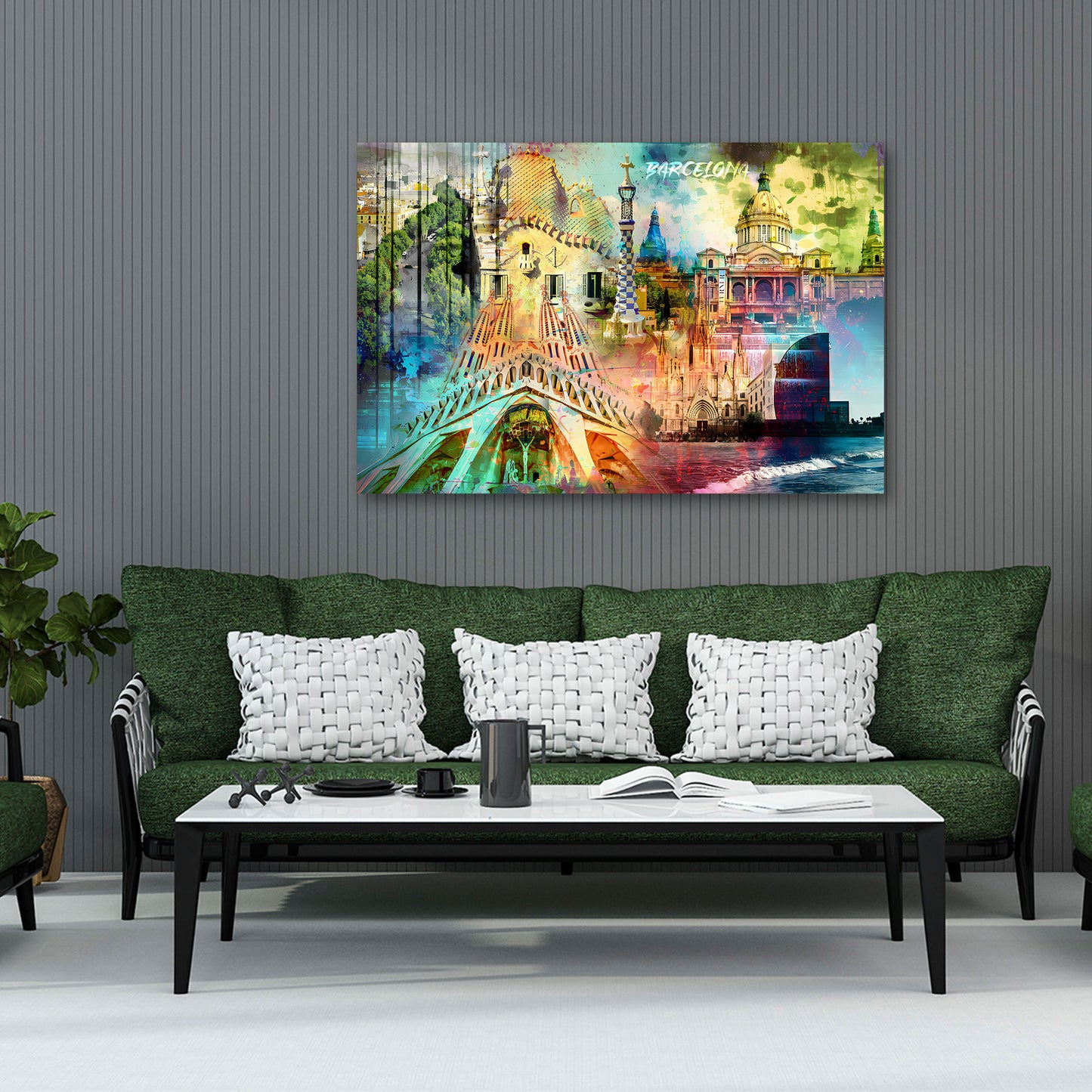 Barcelona Pop Art Architektur Wandbild Leinwandbild Kunstdruck XL Wanddeko