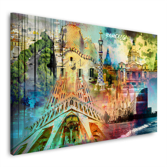 Barcelona Pop Art Architektur Wandbild Leinwandbild Kunstdruck XL Wanddeko