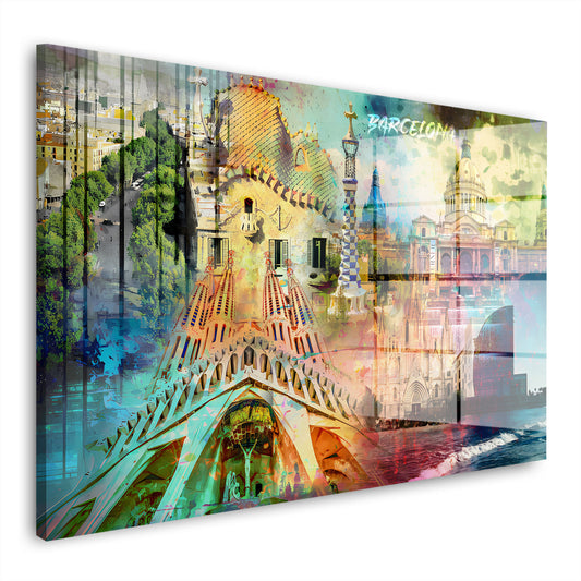 Barcelona Pop Art Architektur Acrylglasbild Wandbild Wanddeko Wohnzimmer XL
