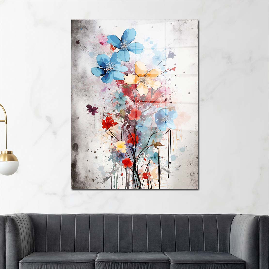 Bunte Blumen Splash Acrylglasbild Wandbild Bild Wanddeko Wohnzimmer XL